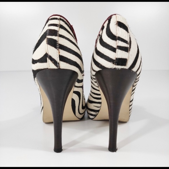 Steve Madden Zebra Calf Hair Peep Toe Heels - Picture 4 of 6